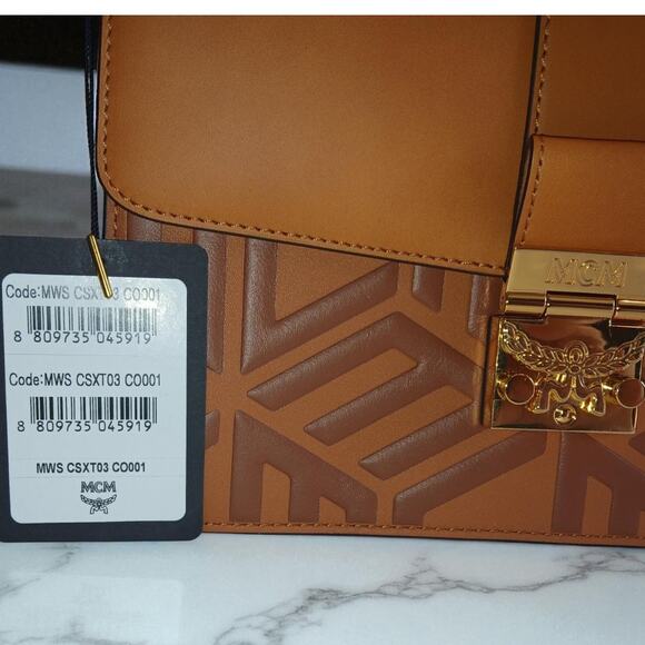 MCM Tracy Shoulder Bag in Cubic Logo Leather Cognac - NWT - Picture 9 of 16